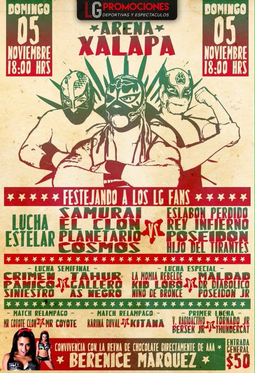 XalapaLLWorld's tweet photo. ¡Hoy, hoy, hoy! @lgpromociones festeja a los #LGFans con un cartel repleto de talento local y una convivencia con @BereReinaAAA.
@tirantesjr https://t.co/HelOdJDFw6