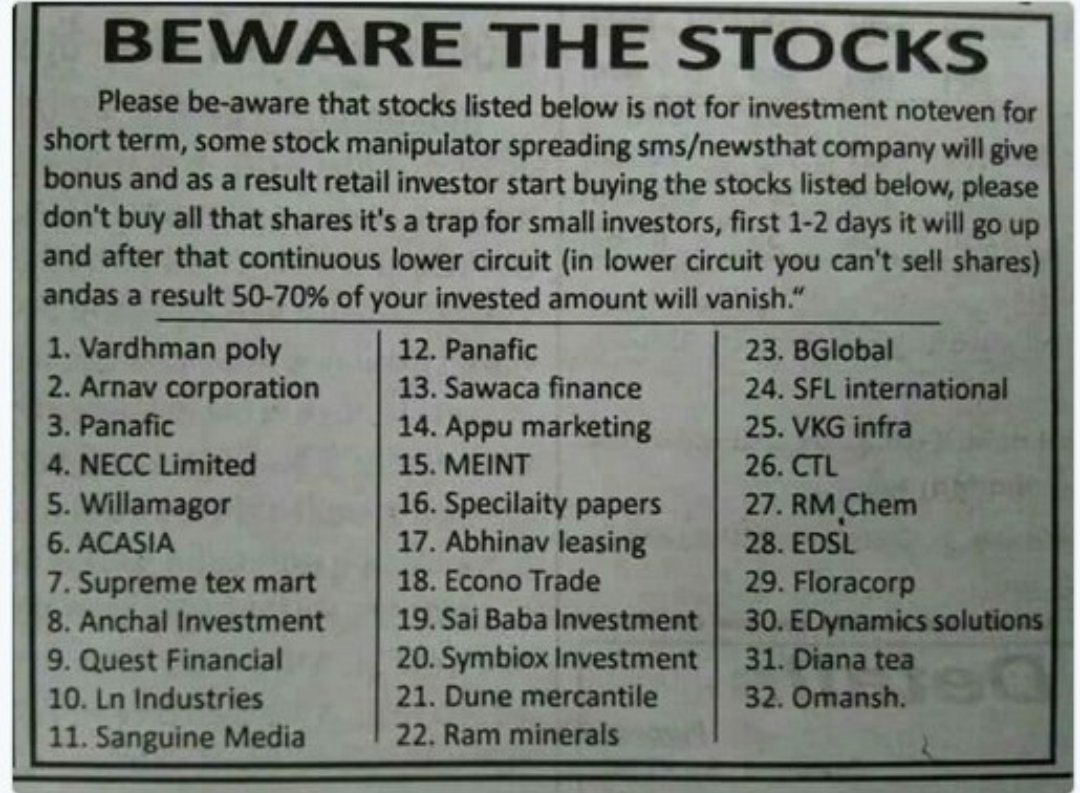 DIALWEALTH_IN's tweet photo. Beware of #stocks  mentioned below m sure everyone of u mst hv received SMS saying they r #multibagger stocks 😂 retweet as mch as possible https://t.co/hbyTcxkuW3