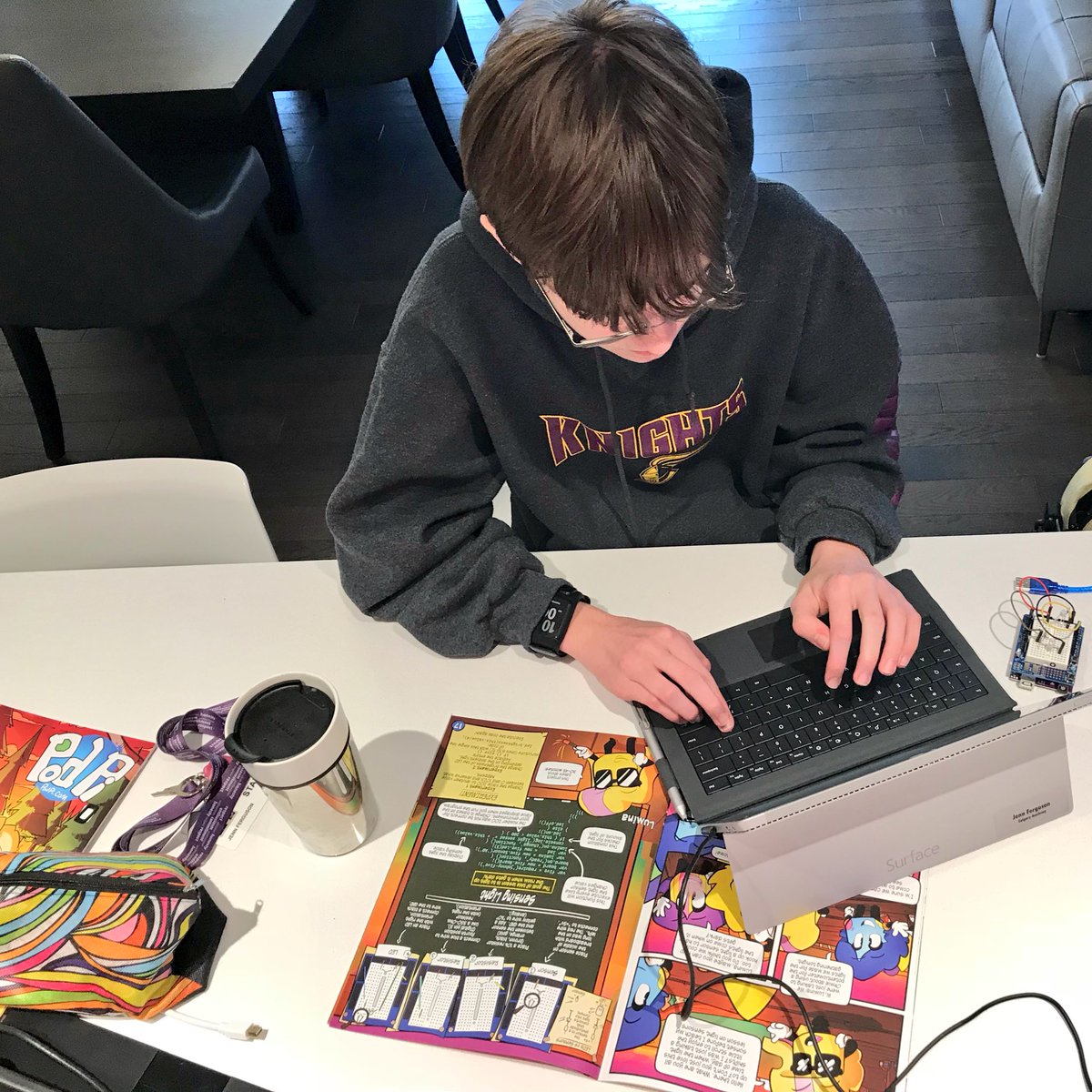 FergeeksonGirl's tweet photo. When I take my #CTS #PodPi lessons home & my G9 son hijacks my #teacher #homework to #code w/#NodeJS #kidswhocode #pbl #EdTech #STEM #abed https://t.co/fSrglvBhFh