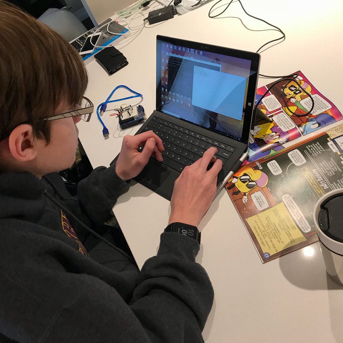 FergeeksonGirl's tweet photo. When I take my #CTS #PodPi lessons home & my G9 son hijacks my #teacher #homework to #code w/#NodeJS #kidswhocode #pbl #EdTech #STEM #abed https://t.co/fSrglvBhFh