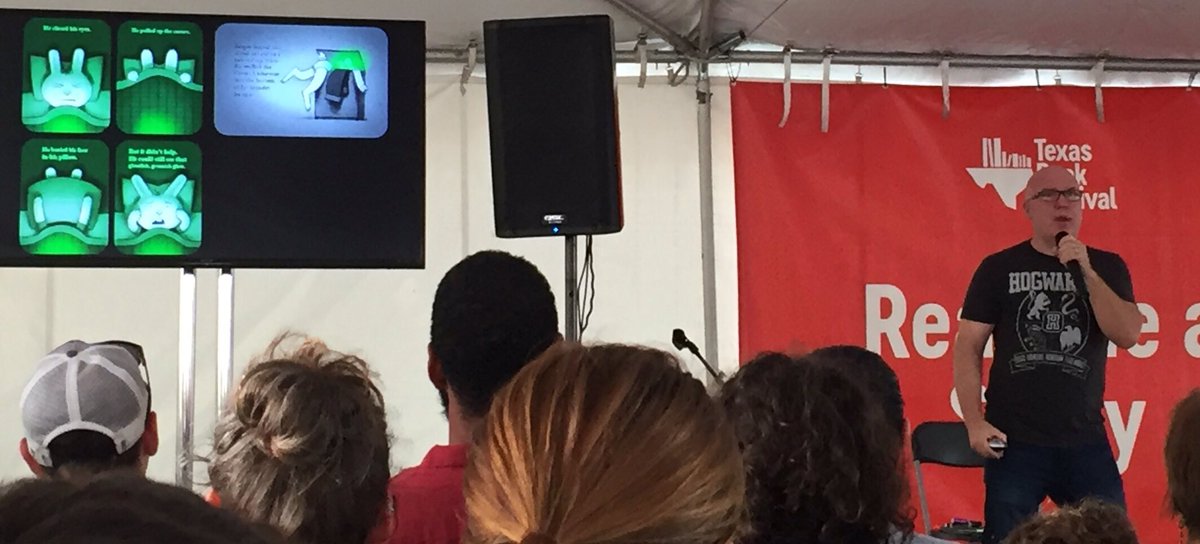 Enjoyed #txbookfest with talented &amp; entertaining author Aaron Reynolds reading his book A Creepy Pair of Underwear.
@areynoldsbooks