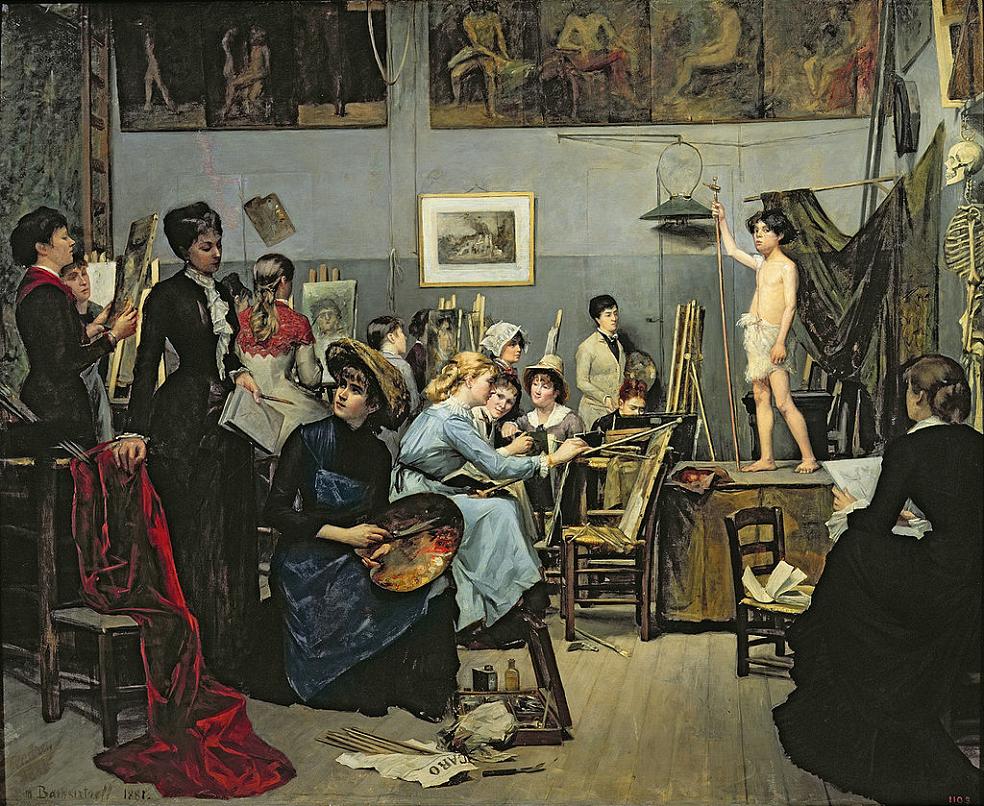 Nesti en concreto (1881. Muséu de Bellas Artes de Dnipropetrovsk) vemos l'interior de l'Académie Julian, importante escuela d'arte parisina