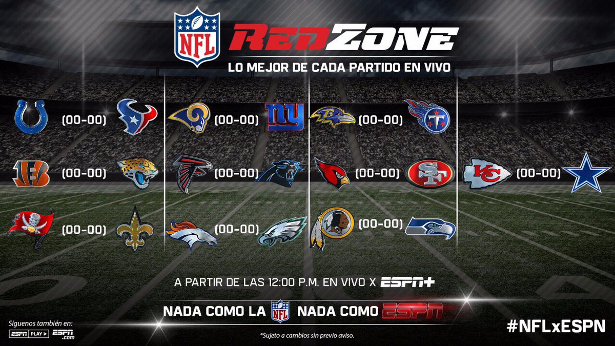 ESPN.com.mx on X: 'RedZone x ESPN+ A partir de las 12 lo mejor de TODOS los  partidos de la @NFL en VIVO ¿Quienes serán los equipos ganadores de hoy?  #NFLxESPN  /