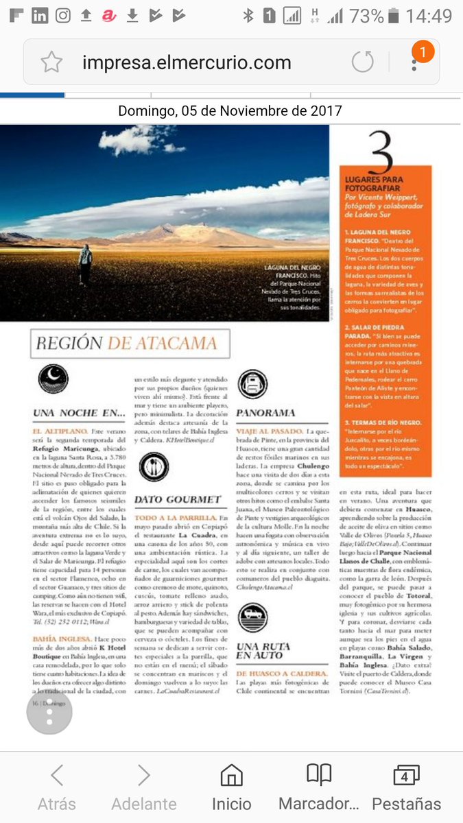 @RevistaDomingo destaca #Atacama en Espec. Verano2017 #ChileconRumboNorte @SernaturAtacama @Corfo @GOREAtacama @DesiertoVivo @transforma_tur