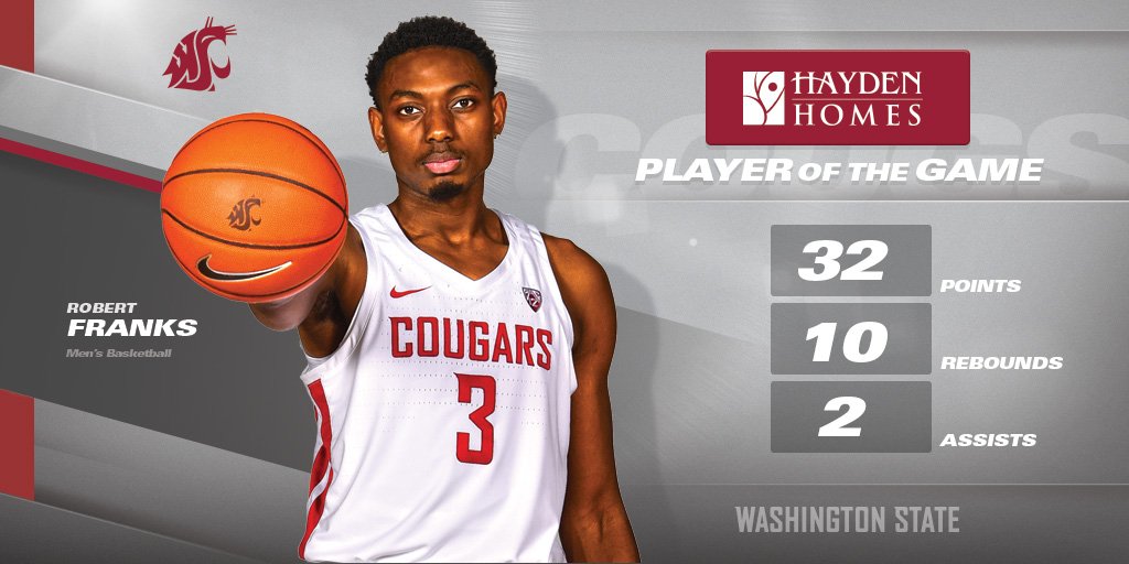 WSUCougarsMBB's tweet image. With 32 points and 10 rebounds, today's Hayden Homes Player of the Game is Robert Franks! #GoCougs