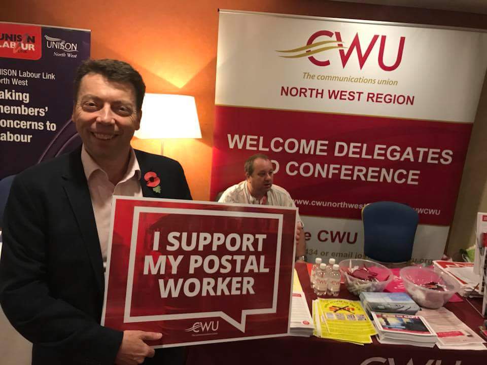 NWCWU's tweet photo. .@UKLabour General Secretary @IainMcNicol supporting Postal Workers and #TheCWU at the #LabNW17 conference @DaveWardGS @CWUnews https://t.co/VfjmsMwBd6