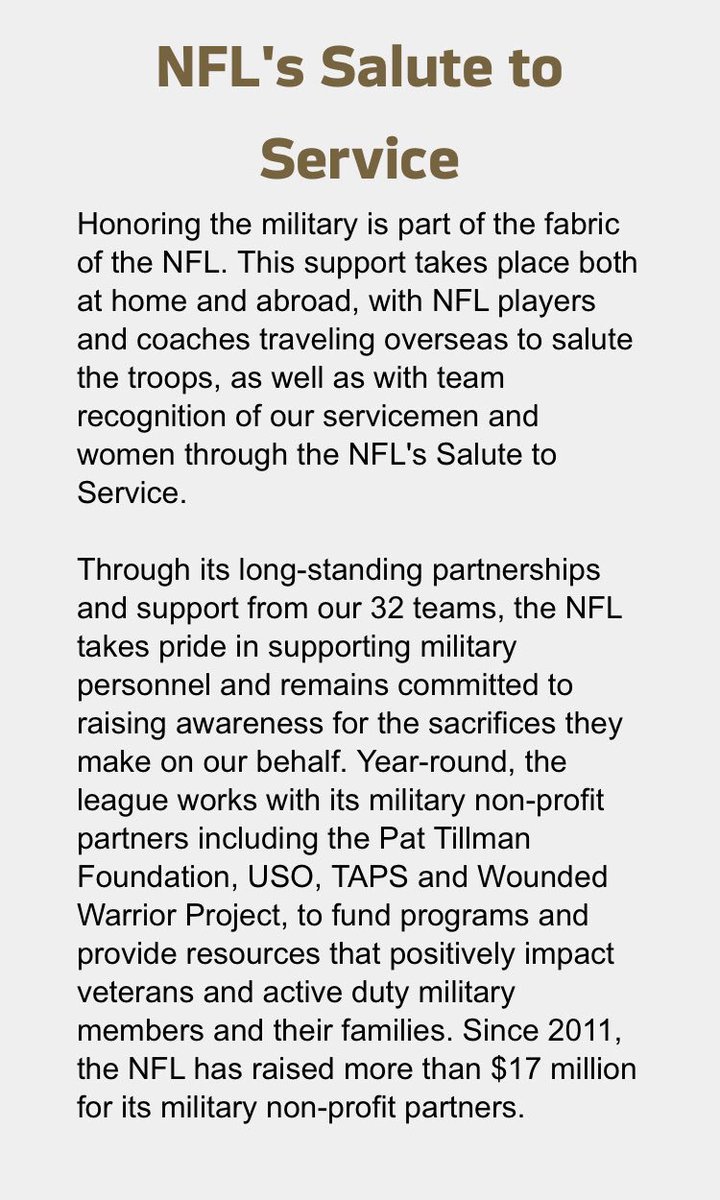 For every tweet that’s tweeted with #SALUTETOSERVICE the NFL will donate FIVE dollars to the organizations in the picture attached #USA🇱🇷