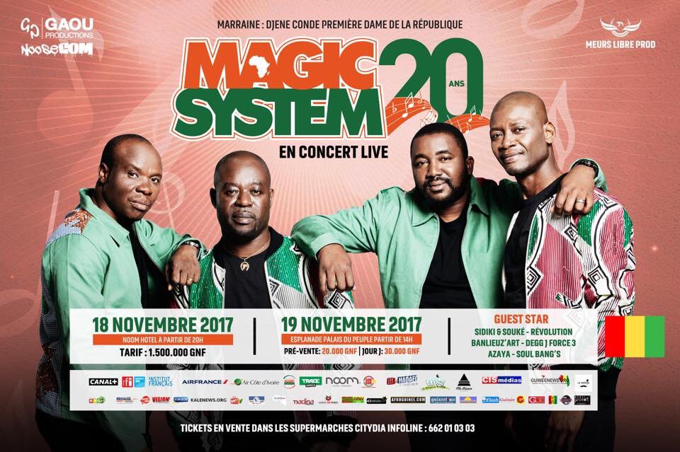 MeursLibreProd's tweet image. Le mythique groupe Magic System à Conakry les 18 et 19 Nov au Noom Hôtel et sur l’esplanade du Palais du Peuple #NooseCom #MLPBoss