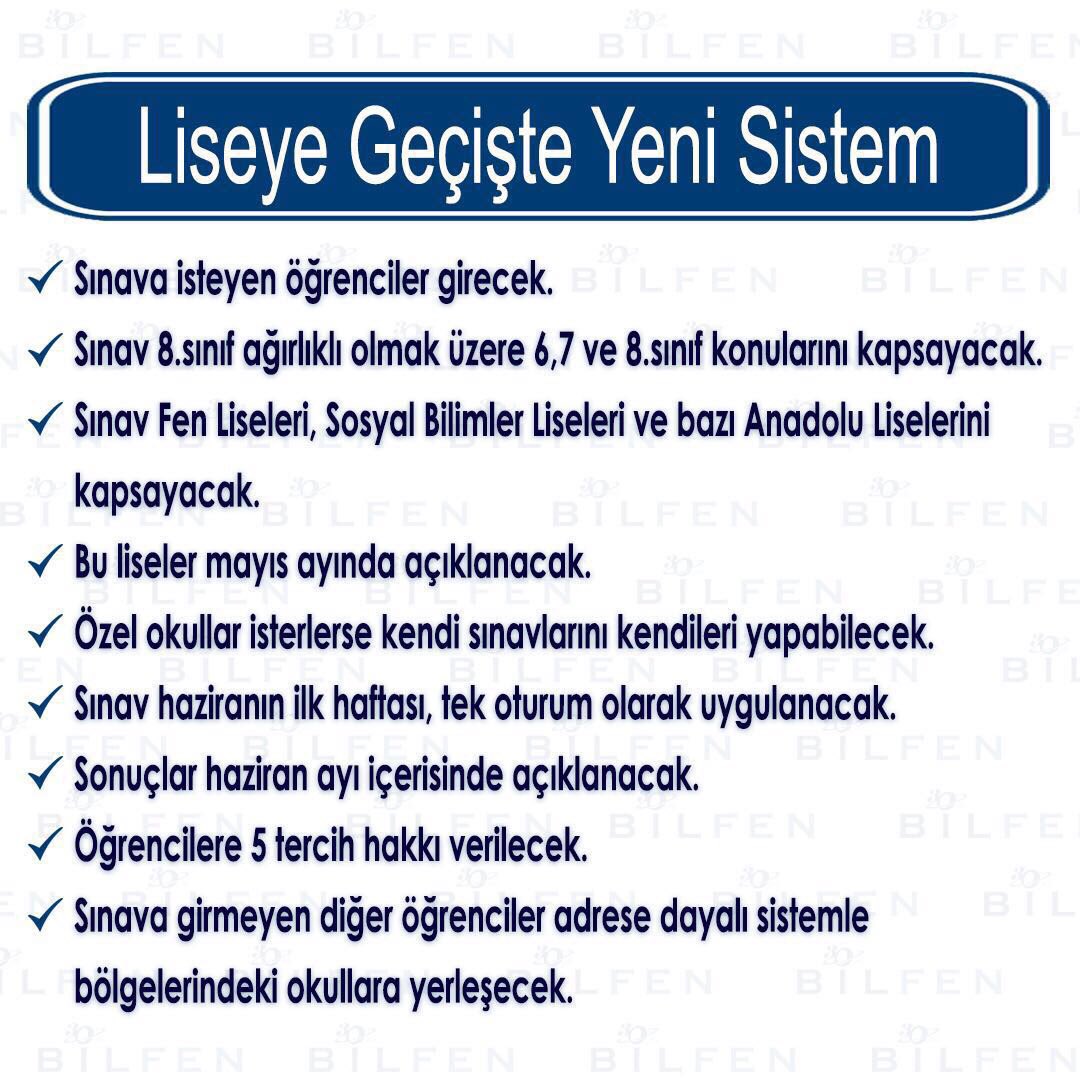 Sn.Bakanımız yenisınavsistemi ilgili açıklamalardabulundu.Sınav 6.7.8.sınıfkonularınıda kapsaması,çokçalışmamız gerekliliğini ortayakoyuyor.