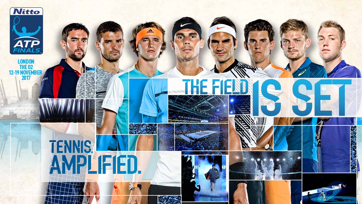 atptour's tweet photo. Nadal ✅ 
Federer ✅ 
Zverev ✅ 
Thiem ✅ 
Cilic ✅ 
Dimitrov ✅ 
Goffin ✅ 
Sock ✅

The #NittoATPFinals field is 🔥: https://t.co/7H9DwcDuEF https://t.co/qSnikO2REk