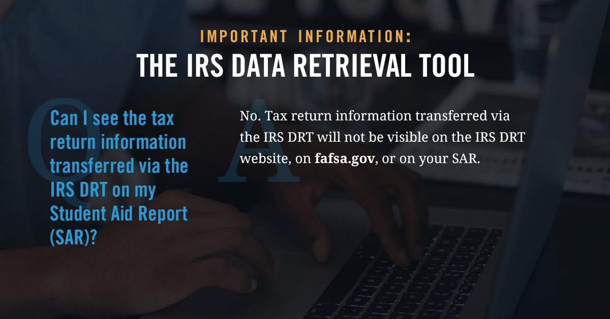 FAFSA's tweet photo. It's easy to add your tax information to the online FAFSA form—just use the IRS Data Retrieval Tool! https://t.co/xk2JN7pNCf