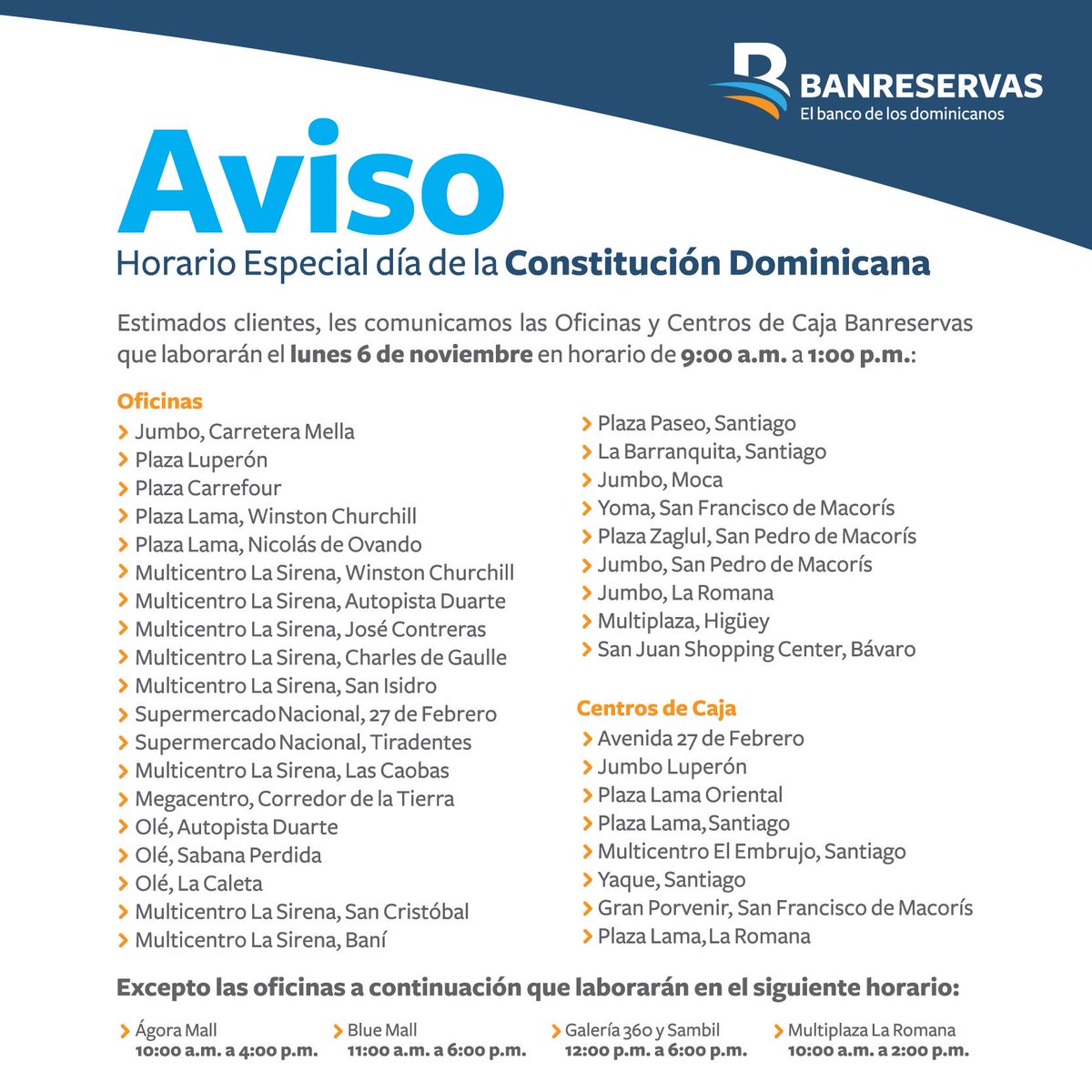 Banreservas A Twitter Horario De Nuestra Oficina Banreservas En