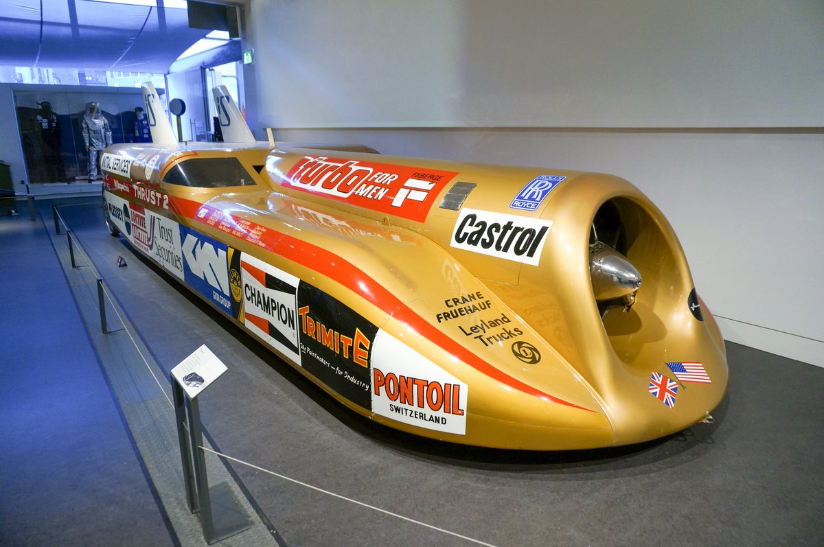 MrTristy1's tweet photo. #thrust2 & #thrustssc on display at @CovTM . Got inspired to go see them by the @BLOODHOUND_SSC test runs! #bestofbritish #speed https://t.co/LIGycGyPIM