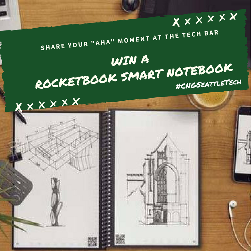DahliaElGazzar's tweet photo. Tired of losing your notes? Have you tried using a Rocketbook Smart Notebook? Enter to win one at the #CNGSeattle TechBar #CNGSeattleTech https://t.co/b6OsEyQReb