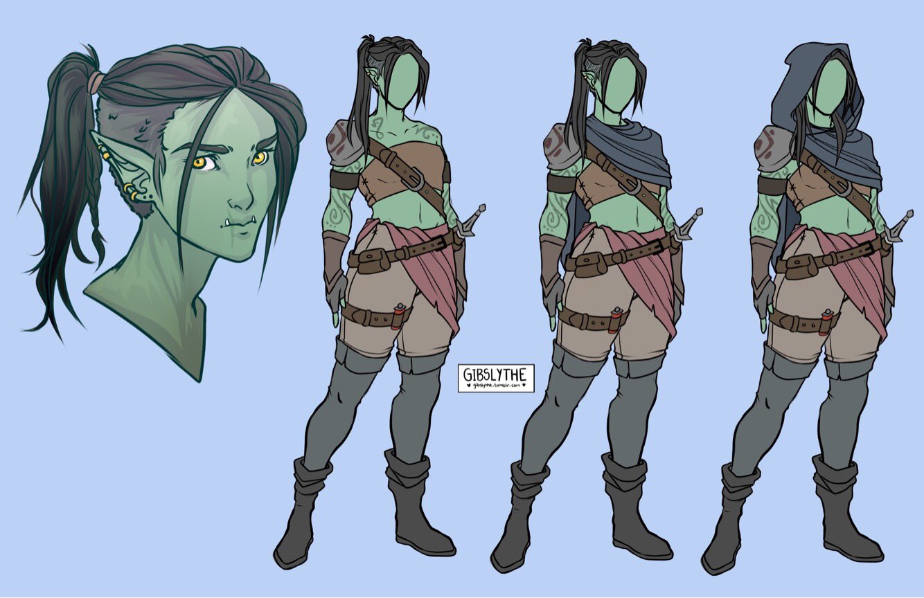 “DnD Half-Orc Bounty Hunter lady who loves girls and dogs 

...