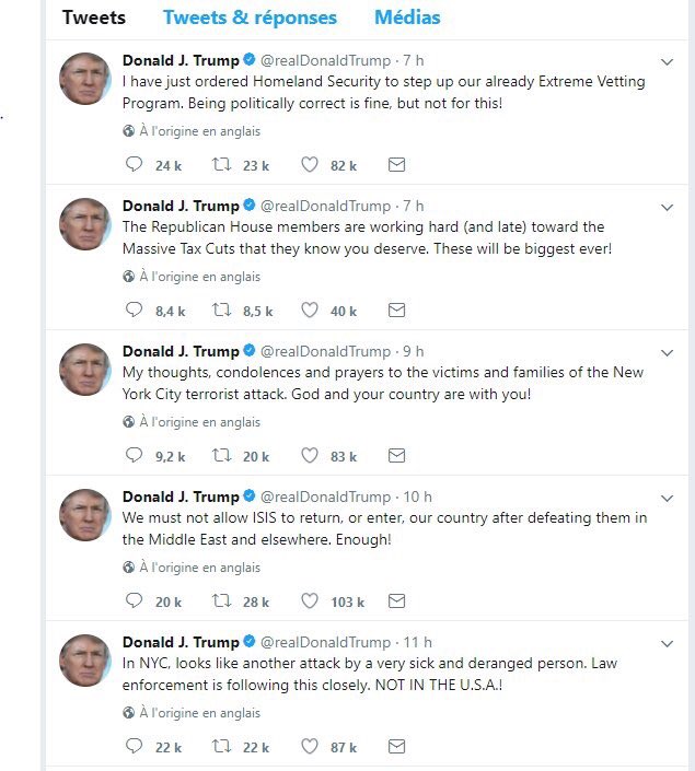 TalbertSwan's tweet photo. @COGICFamily @realDonaldTrump Notice the difference in #Trump tweets when a Muslim kills 8 in #NYCAttack vs when a white man kills 27 in #TexasShooting? https://t.co/PFZ6C2HoRy