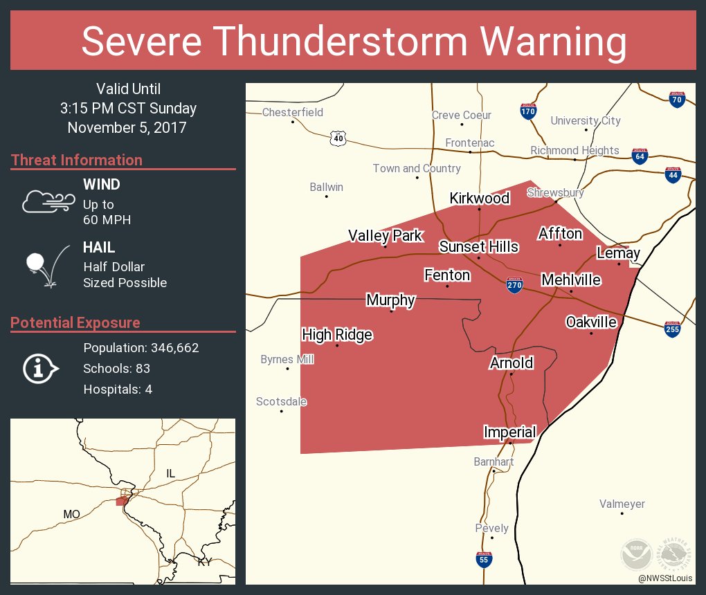 NWS St. Louis on Twitter: &quot;Severe Thunderstorm Warning continues for Oakville MO, Mehlville MO ...
