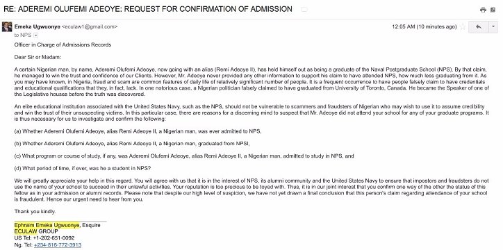 Assistant ComPol Remi Adeoye provided false information about his credentials. Emeka Ugwuonye investigated him & pointed out Adeoye’s lies.
