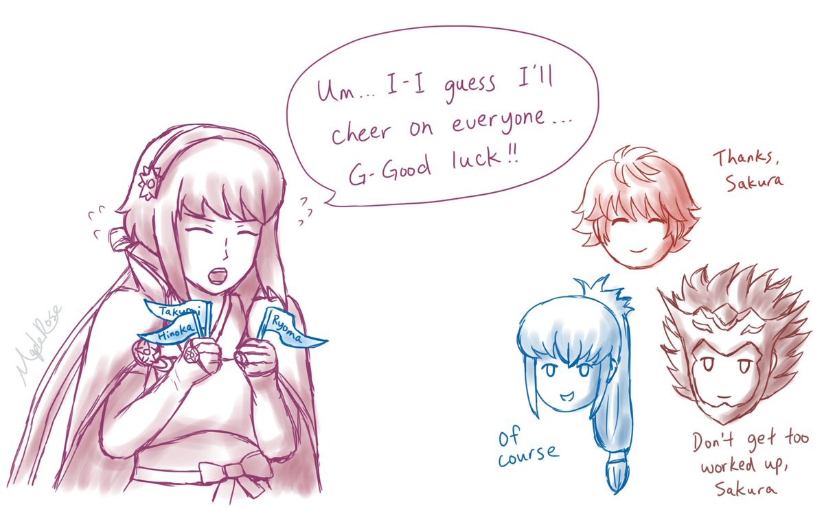 maplerose_9's tweet photo. Sakura cheers on her family, Go #TeamRyoma #TeamHinoka #TeamTakumi ! #FEHeroes #VoteWars https://t.co/nXNqCH1Q4f