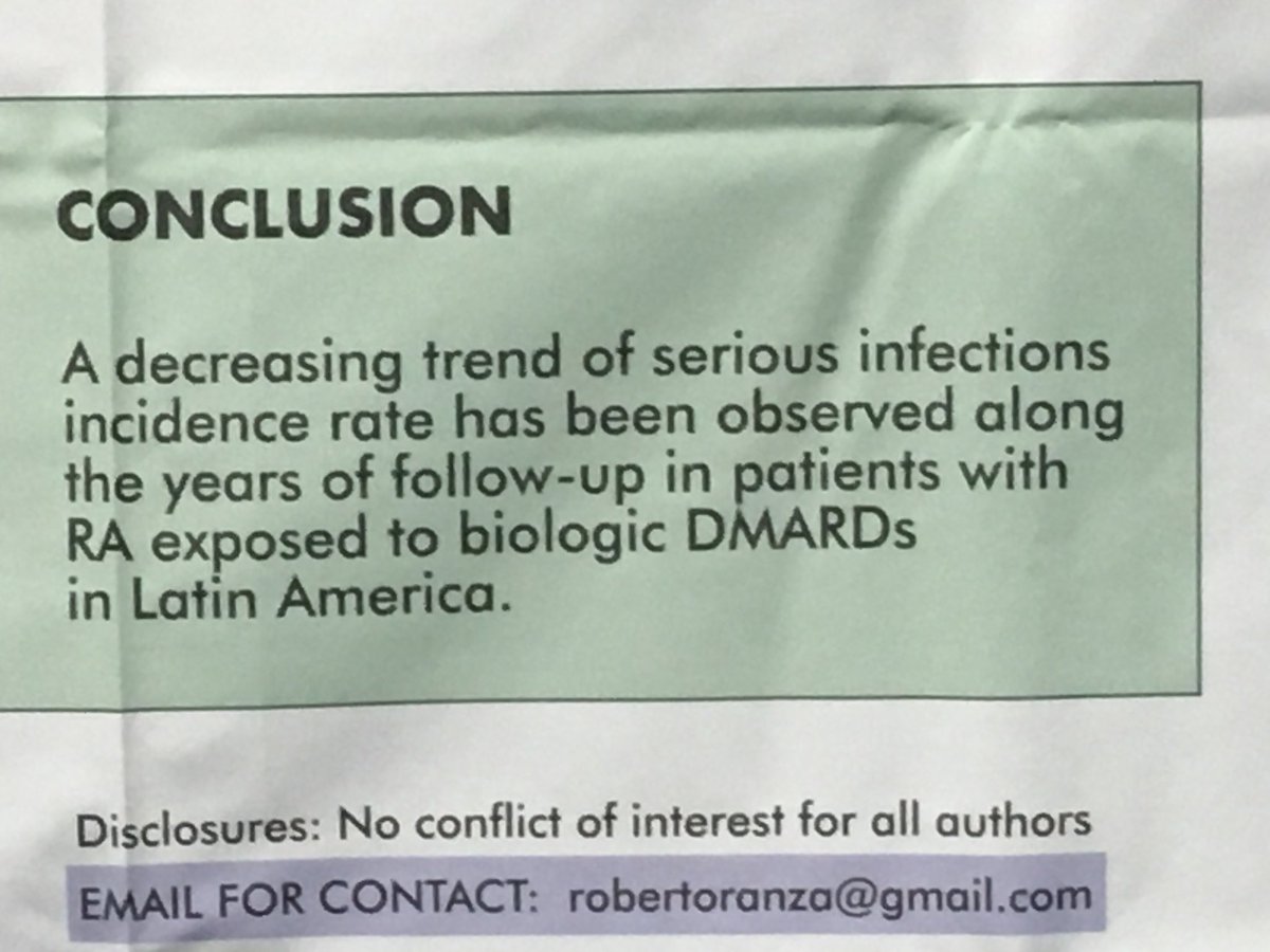 WShergy's tweet photo. More long term safety data with Biologics in this abstract looking at infections in long term users in Latin America #ACR17  @rheumnow #541 https://t.co/HsIAzEymBw
