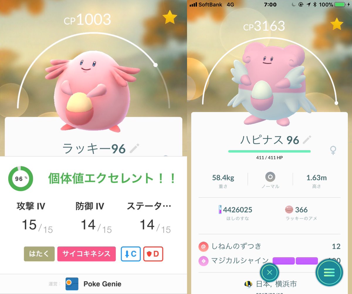 まぁくん ポケモンgo Pa Twitter ジム配置の為に ラッキーさんにハピナスさんへ進化して貰いました そして貴重な星の砂１８１０００を使ってmax強化しちゃいました ハピナスさん頑張って防衛して下さいね ポケモンgo ハピナス ラッキー 強化