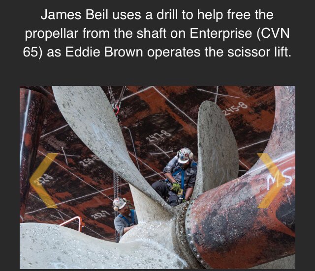 Malcolm_Torres's tweet photo. You know you’re getting old when they take the screws off your ship. USS Enterprise #USNavy https://t.co/f8BoDzWIgM