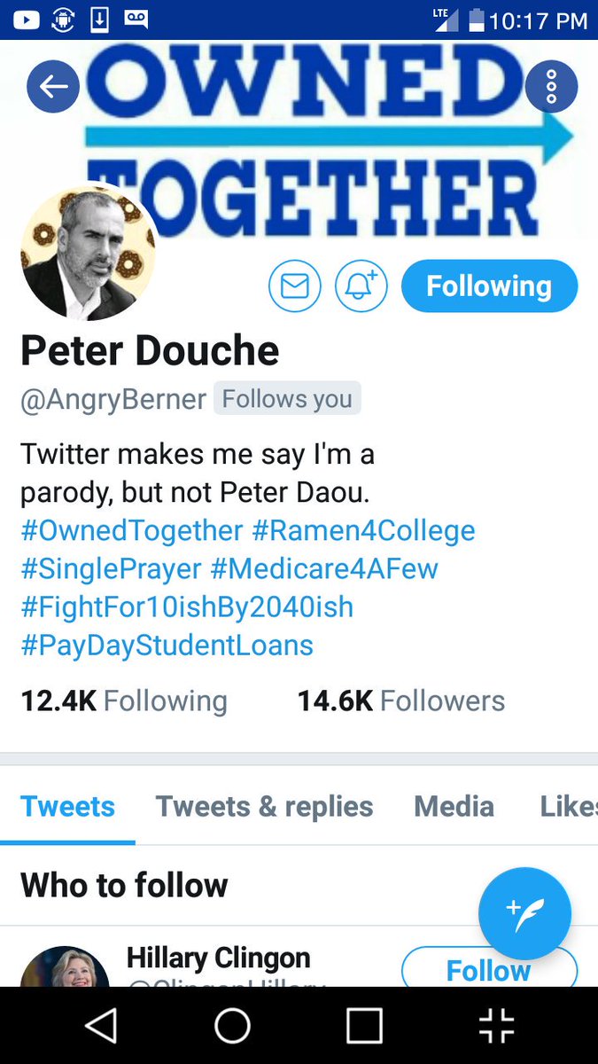 melodijoy's tweet photo. Twitter has suspended yet another leftist account. @AngryBerner is one of the best: sharply funny satire. #FreePeterDouche . Please RT !! https://t.co/JCaHHSsP8t