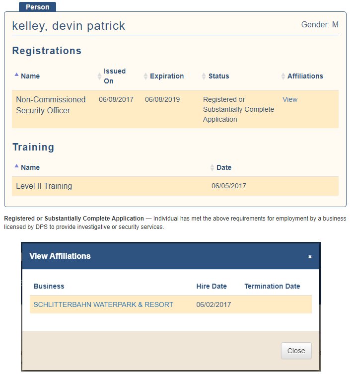 ChurchShooting's tweet photo. BREAKING: #SutherlandSprings shooter Devin Kelley was a licensed security guard working at @Schlitterbahn Water Park &amp; Resort since June. https://t.co/5osfLNYZ9j