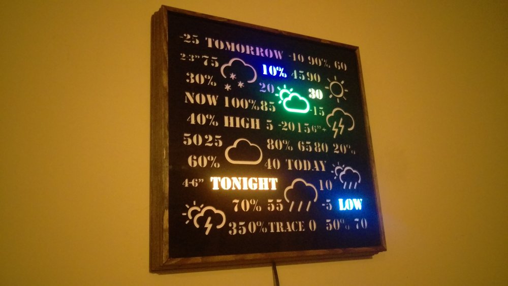 hackaday's tweet photo. Weather icon display uses #ArduinoYun & 100 LEDs, on #Hackadayio: https://t.co/beZmUYFqLD CC: @weatherchannel https://t.co/qvOL0fbefp