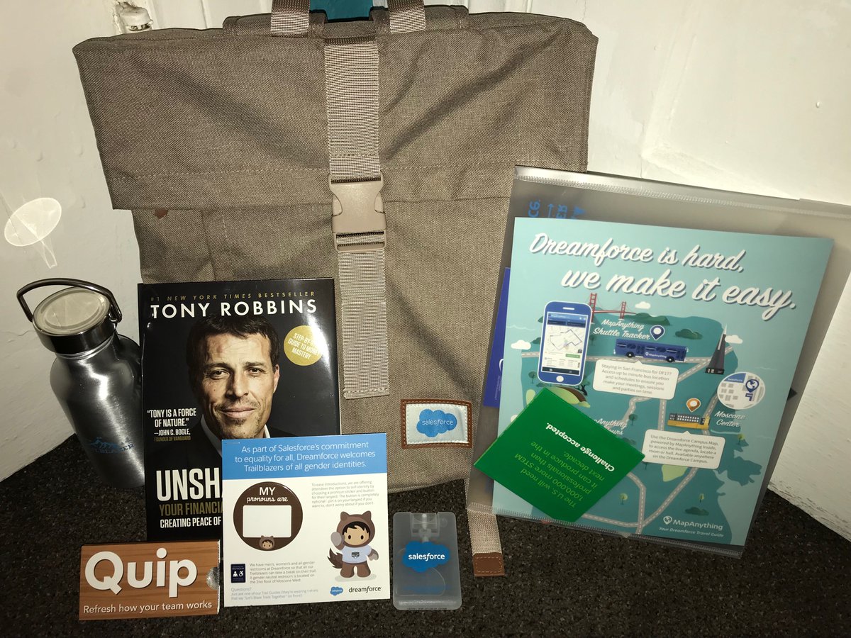 trainthecrowd's tweet image. Apparently &quot;swag&quot; stands for &quot;stuff we all get&quot; - who knew? TTC didn&apos;t...
Anyway, first thing to do at #Dreamforce17 is to pick up the swag.