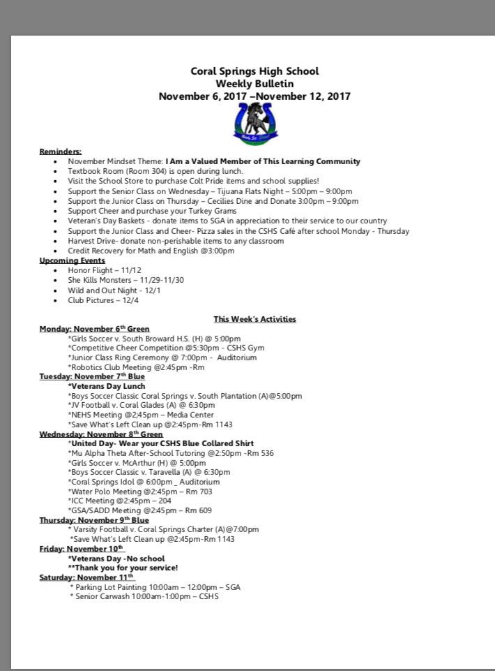 Colts-Retweet the Weekly Bulletin and stay involved! <a href="/ColtConnection/">Colt Connection</a> <a href="/CSHSSeniors18/">♛CSHS SENIORS♛</a> <a href="/cshs2019/">Class of 2019</a> <a href="/CSHS2021/">CSHS2021</a> <a href="/cshs2020/">Class of 2020</a>
