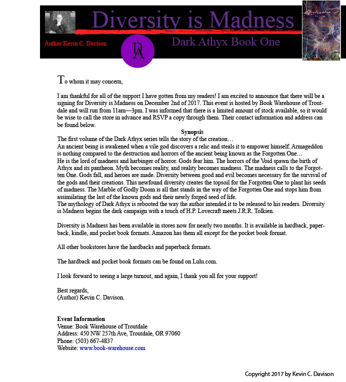 Kevin_C_Davison's tweet photo. #booksigning #oregon #troutdale #kevincdavison #diversityismadness #bookwarehouse #keeporegonweird #author #darkathyx #bookseries https://t.co/z0xNCukGiZ
