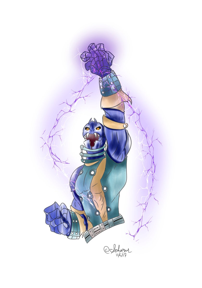 Sephamus's tweet photo. #BloodyRoar #Stun #TheInsect Quick and bad color pencil sketch of my favorite fighter in the roster next to Yugo. Been wanting to do a full piece for him for a while so this was basically a test. 👍 https://t.co/sxDVEbqtTP