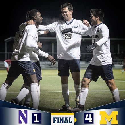 FT | No. 12 Michigan 4, Northwestern 1

ONWARD vs. Wisconsin.

GOALS | 24. Atuahene  56. Hallahan 63. Mertz, 79. Hallahan

#GoBlue