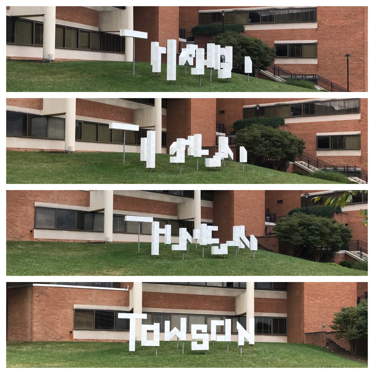 AdmissionsatTU's tweet photo. At first, this sign may look like nothing, but check out what happens at the right angle! #TUPicOfTheWeek https://t.co/wopUjN6Es1