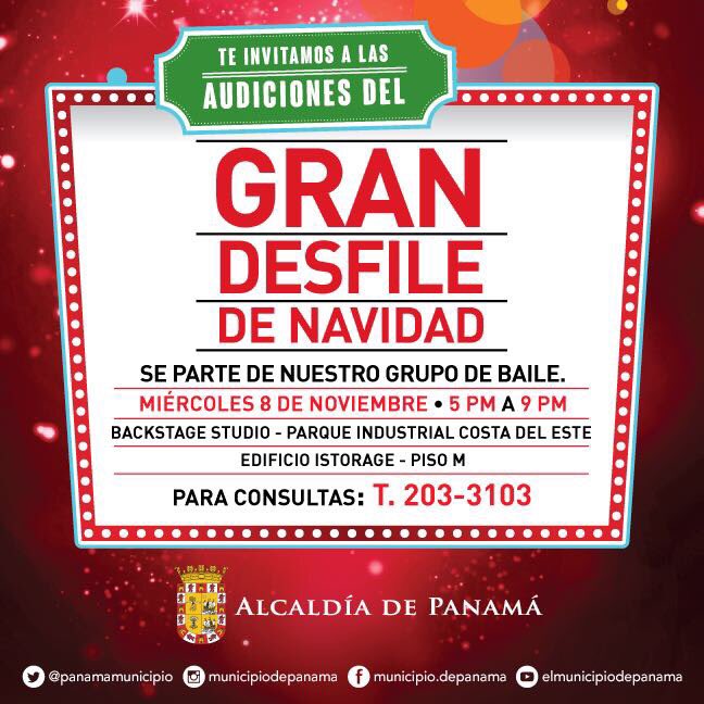 Se parte del elenco para el desfile de navidad 2017. Llega al casting este 8 de noviembre. Más Info 65879161 #panama @panamamunicipio