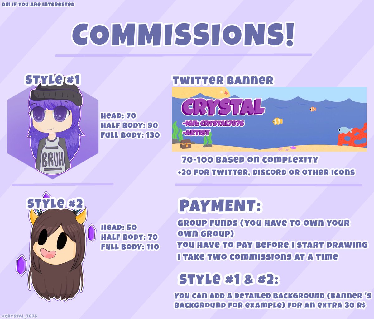 Crystal_7876's tweet photo. Commission sheet! :0
Only taking 2 commissions at a time, Dm if you're interested https://t.co/BmLz04fr9U