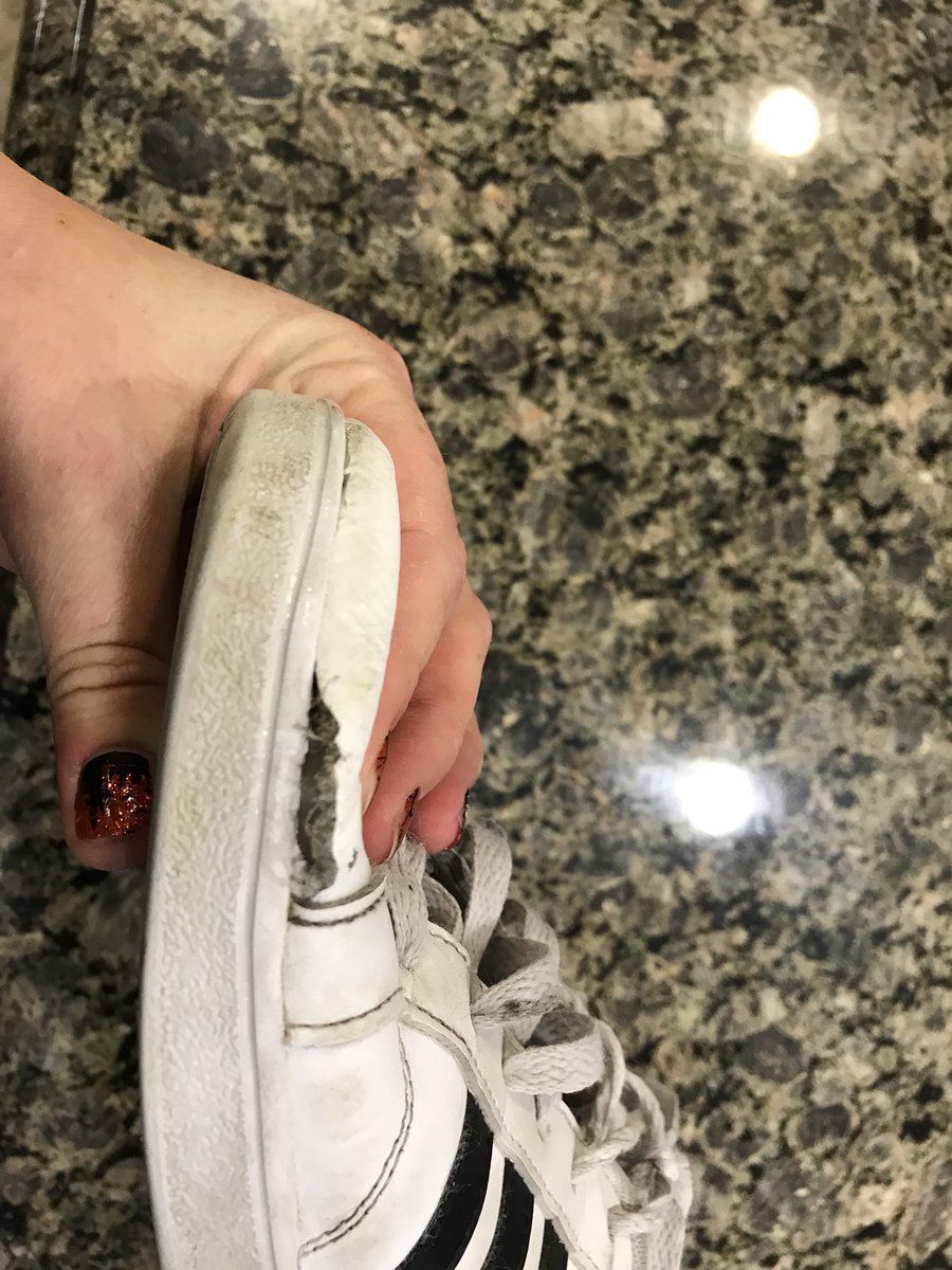 Rachel_Redhouse's tweet photo. So disappointed in our DD’s $60 @adidasUS school shoes. Only 2 months old &amp; already falling apart. @FamousFootwear won’t accept them either https://t.co/ob83kJ65JY