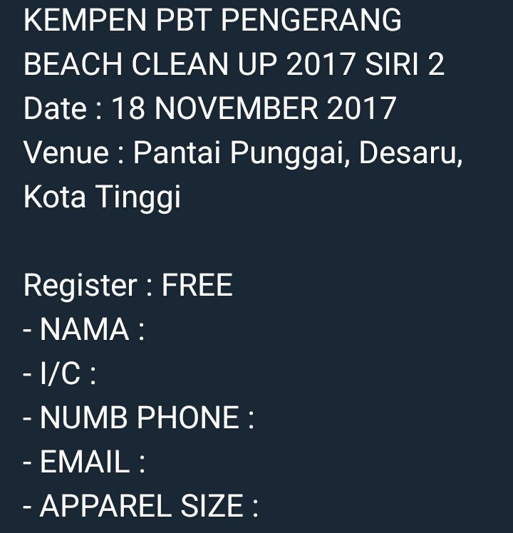 CleanPengerang's tweet photo. Belum dafar?Boleh direct Whatsapp Cik afify 017-6768 321. Yang mana dah join Siri 1 di Tanjung Buluh, dialu alukan untuk join lagi sekali https://t.co/VzAeUZbFhm