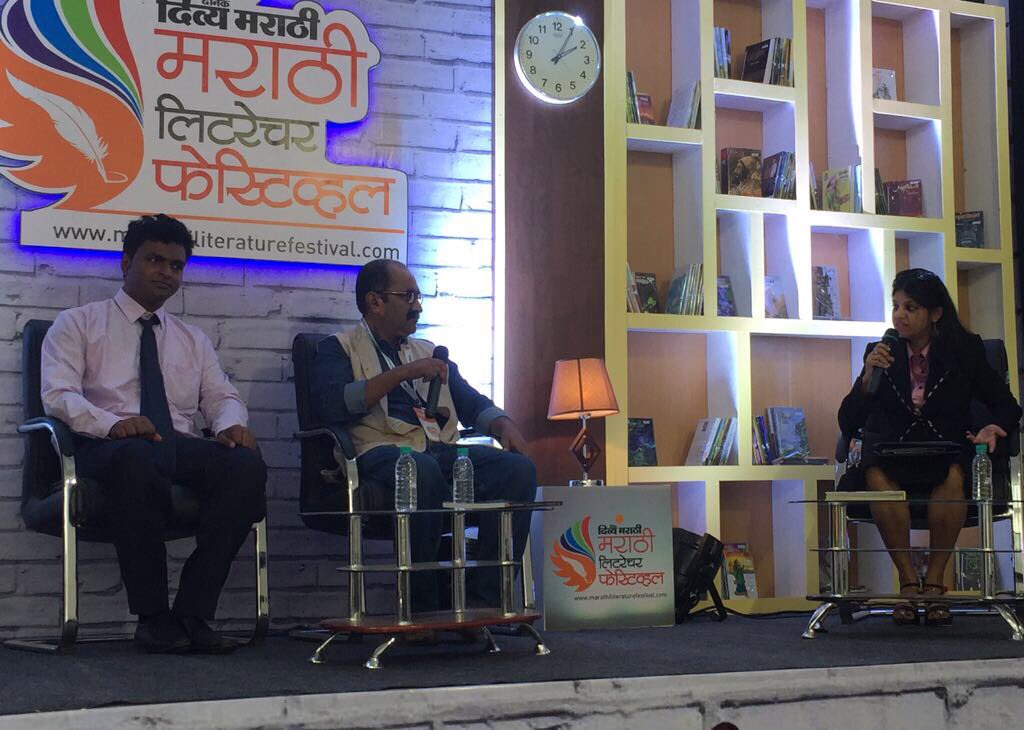 BlindWithCamera's tweet image. Partho and Bhavesh speaking about Blind With Camera and accessible photo book at Dainik Bhaskar’s Marathi Literature Festival at Nasik