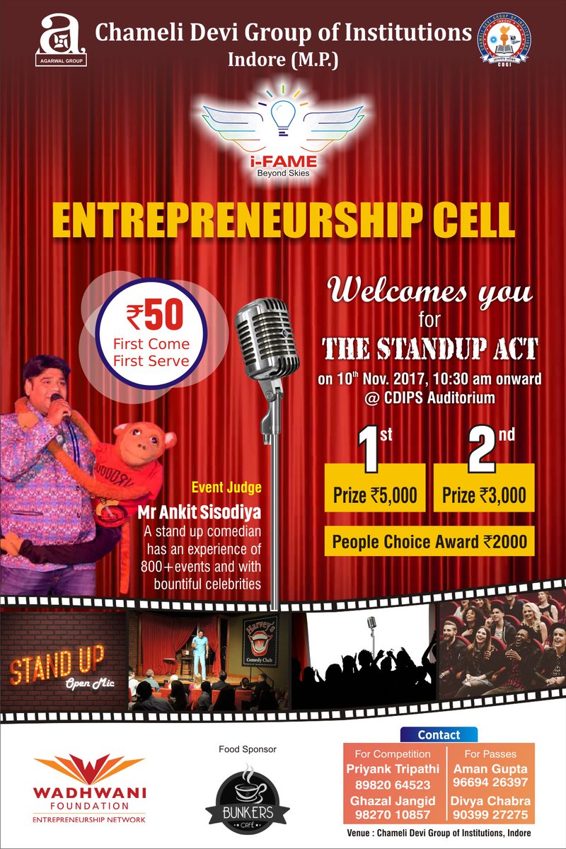 ecellCDGI's tweet photo. The StandUp Act Competition
on 10th Nov, 2017
collect your passes.....
#iFAME
#StandUp
#enterpreneurship
#CDGI https://t.co/t0SEGy1fnL