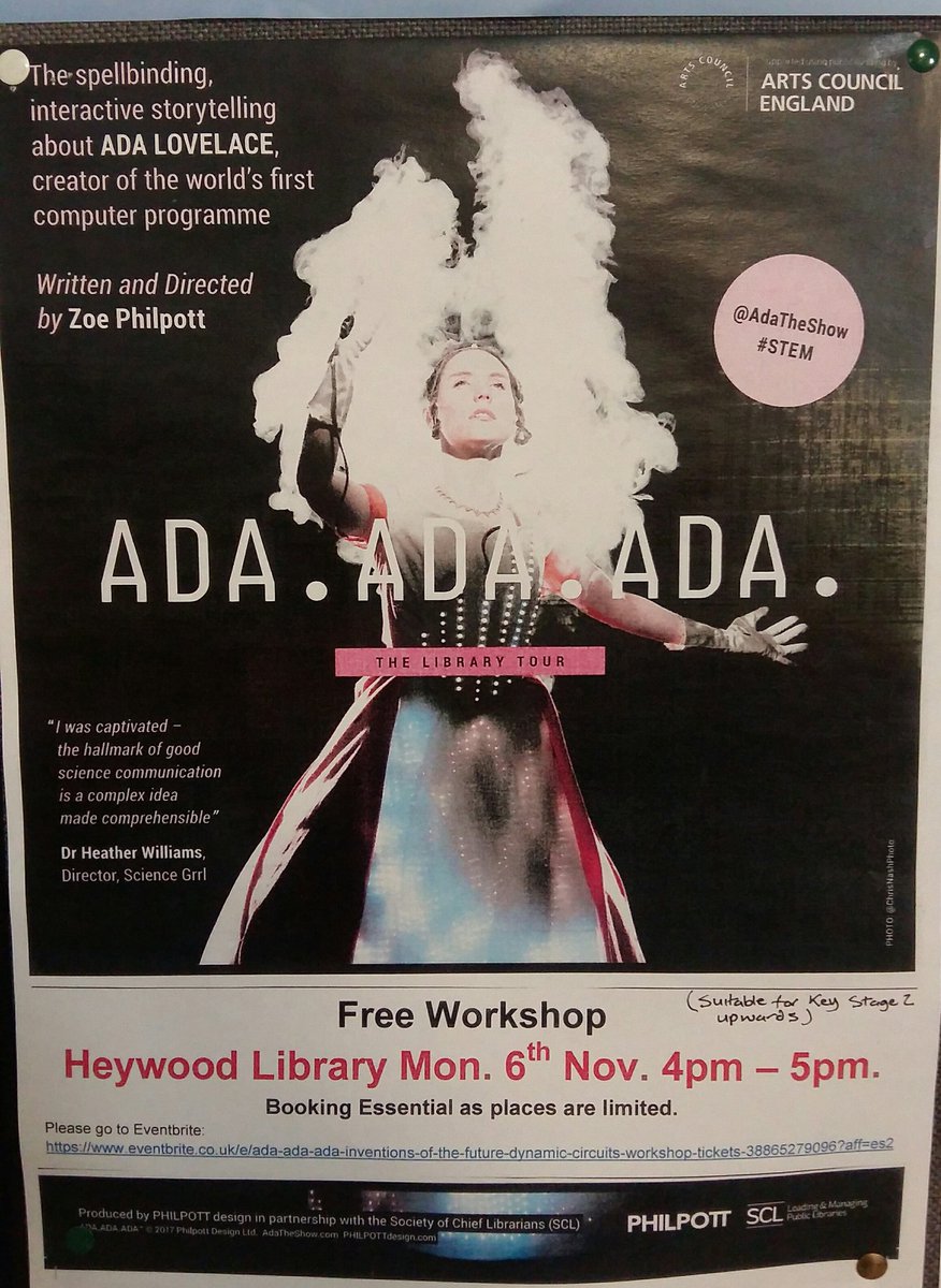 tyrower's tweet photo. Rochdale we are in you - for our next stop on the @AdaTheShow #LibraryTour #HeywoodLibrary #STEAM #AdaLovelace #WomenInTech @RochdaleCouncil https://t.co/mo0IyiohSP