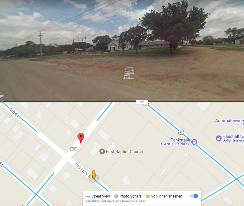 Google nimmt aus Respekt vor den Opfern, die Kirche in #SutherlandSprings aus Google Street Maps. #tatort #sutherlandshooting