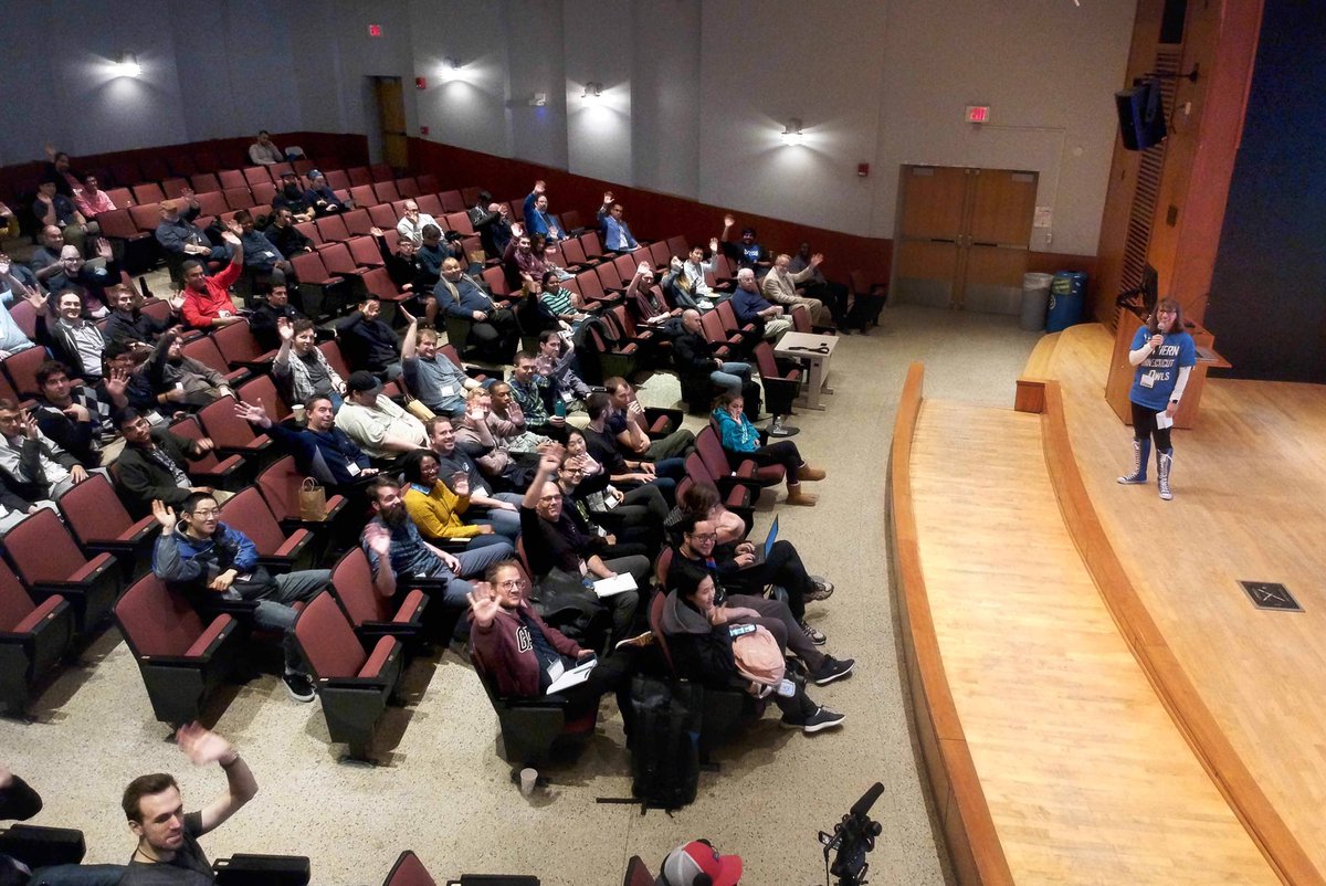 SCSU_CompSci's tweet photo. Ariel view from Prof Vern William’s drone  of the opening remarks at #devfestnh https://t.co/DPn5YbArcq
