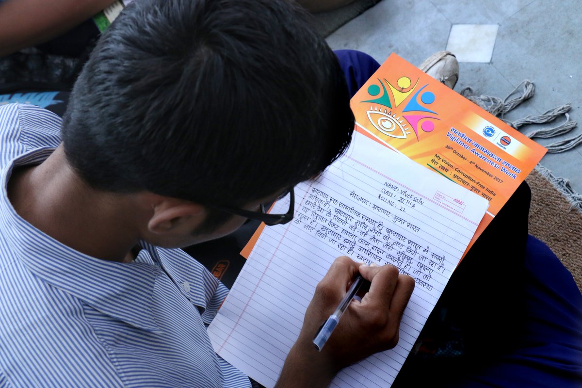NRVigilance_IOC's tweet photo. "It is easier to build strong children than repair broken men."Students of DAV School,Delhi essaying their vision of a corruption-free India https://t.co/tXq24kHWdE