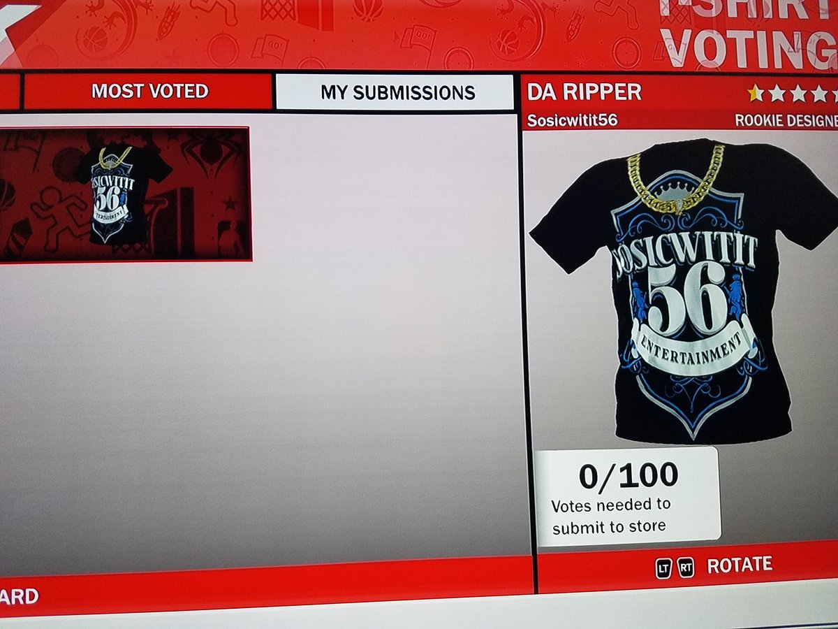 SICCDARIPP56's tweet photo. @2K18ShirtVotes HEY EVERYBODY VOTE FOR MY SHIRT! 
Thanks for the support. 
My XBOX Gamer tag is SOSICWITIT56 https://t.co/kD4vy7r7yt