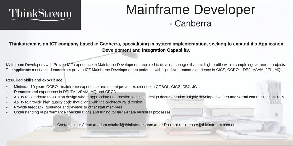 thinkstream_au's tweet image. Are you a Mainframe Developer looking for your next role? Contact us now to join our team! #joinourteam  #mainframedeveloper