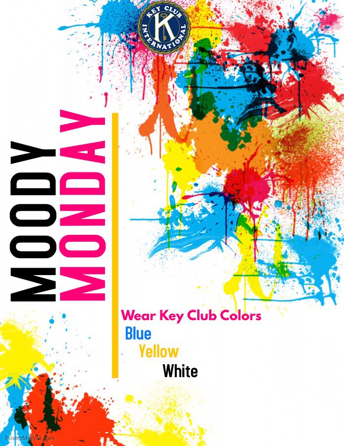 NGHS_KC's tweet photo. MOODY MONDAY TOMORROW
WEAR ONLY Key Club colors. Yellow,white, blue. 
COME AFTER SCHOOL @ cafeteria  TO TAKE A PICTURE. https://t.co/yrwhAyJbbr
