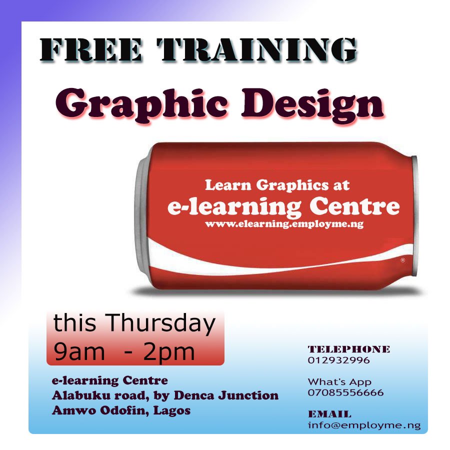 KenUdohCV's tweet photo. This weeks #Free #training series.
- Cartoon Animation
- Graphic Design

Thursday from 9am
to book for a seat call: 01 2932996 https://t.co/3SkIaSrGL5