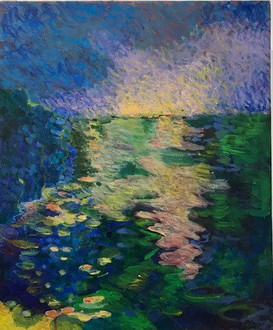 DrillhallStudio's tweet photo. 'Reflections through a window' from Peter Dawson's new exhibition 'Water, Light &amp; Colour' on now. Acrylic on canvas $350 https://t.co/paUCYaz2AI
